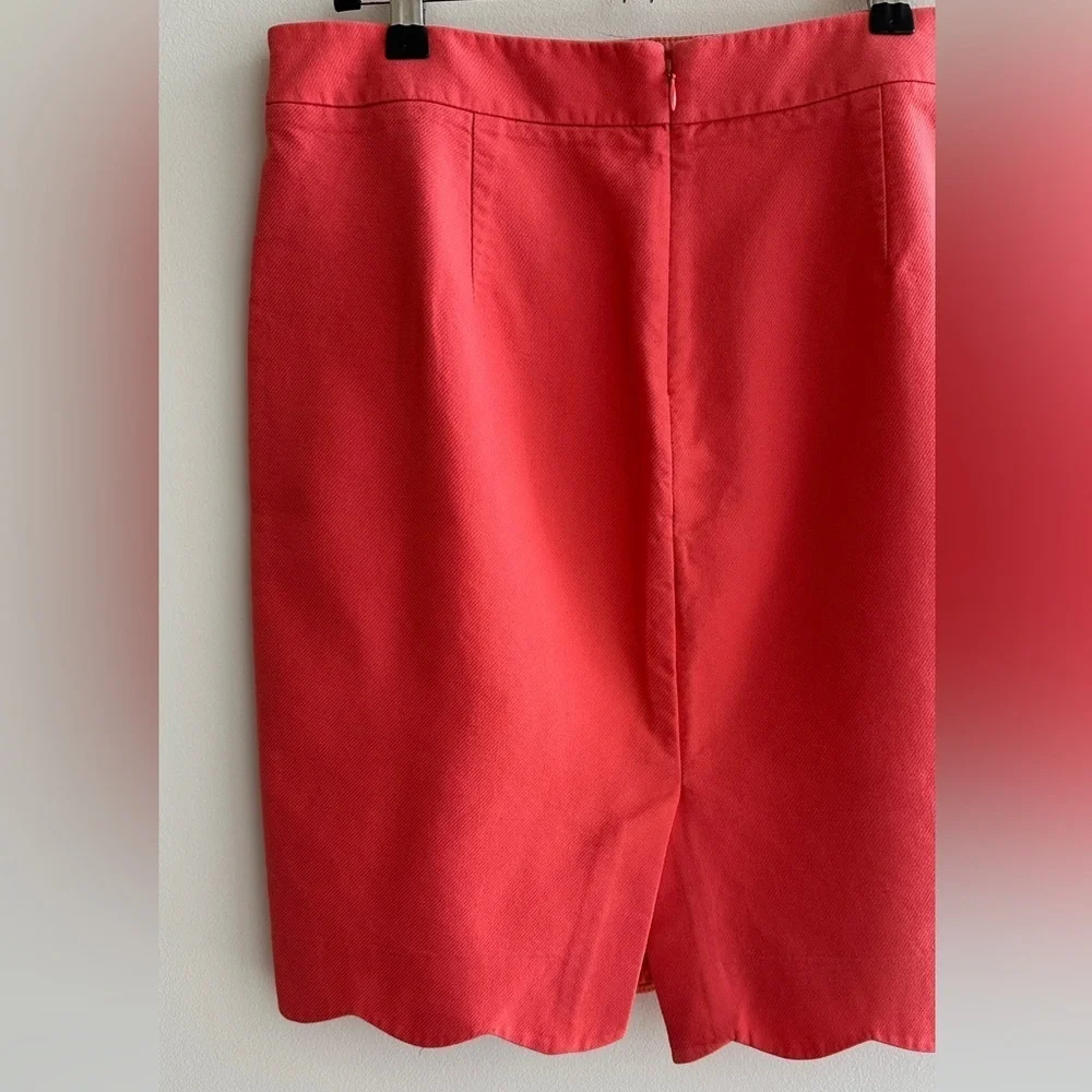 J. By J. Crew Coral Salmon Solid Pencil Skirt with Scalloped Hem, Size 4